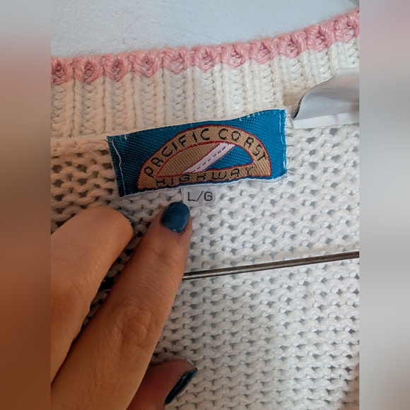 Vintage Pacific Coast Highway Argyle Knit Cardigan | Pink Cream | L - Picture 5 of 6